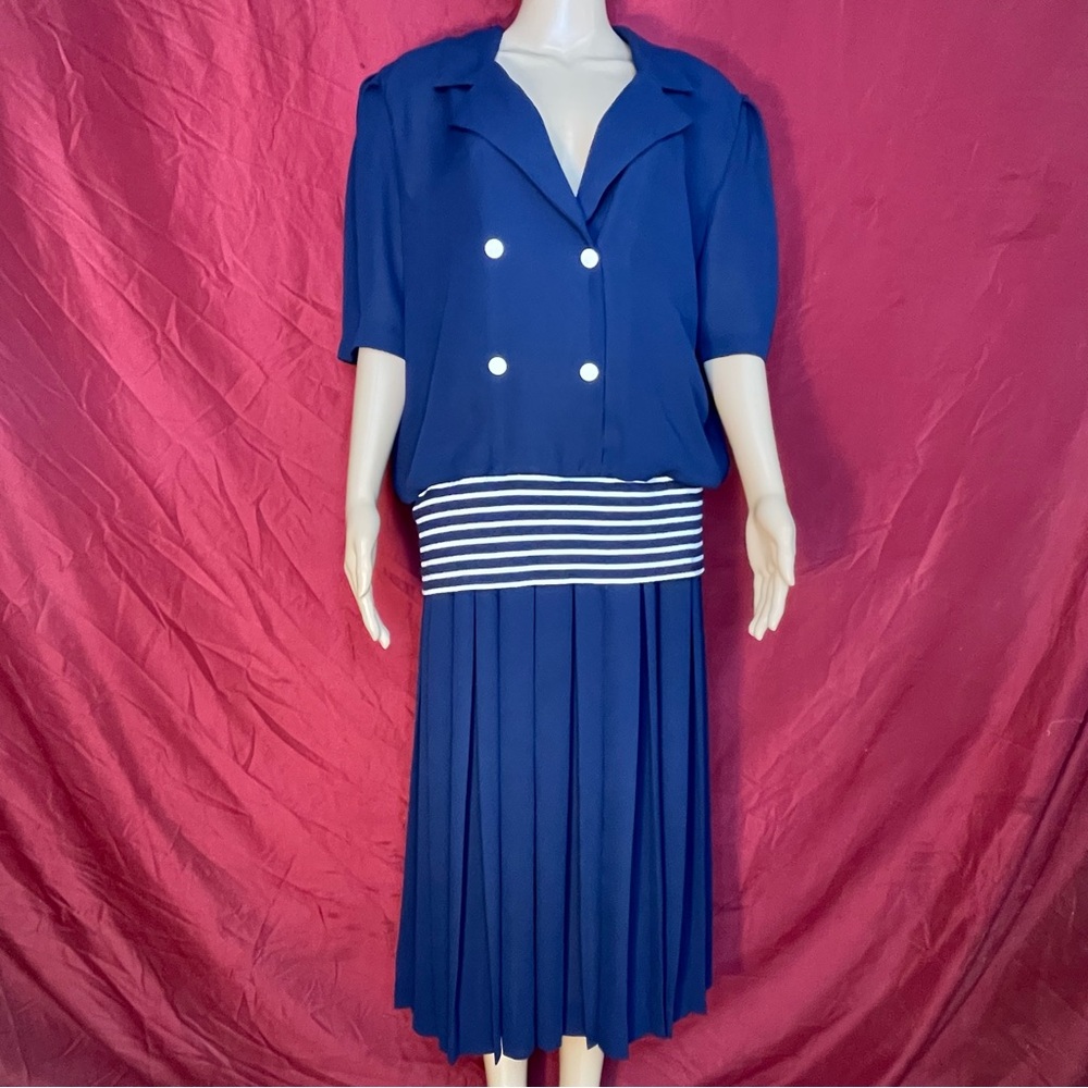 Vintage Halmode Drop Waist Double Breasted Pleated Sailor Dress Size 14
